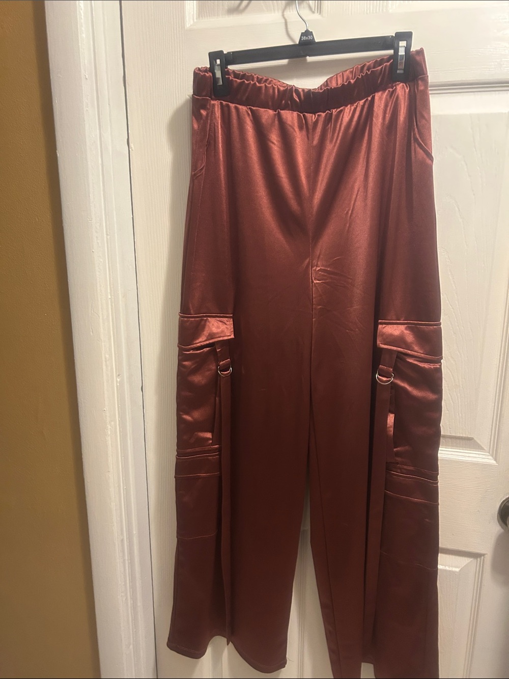 Persaya Satin Cargo Pants in Rust
